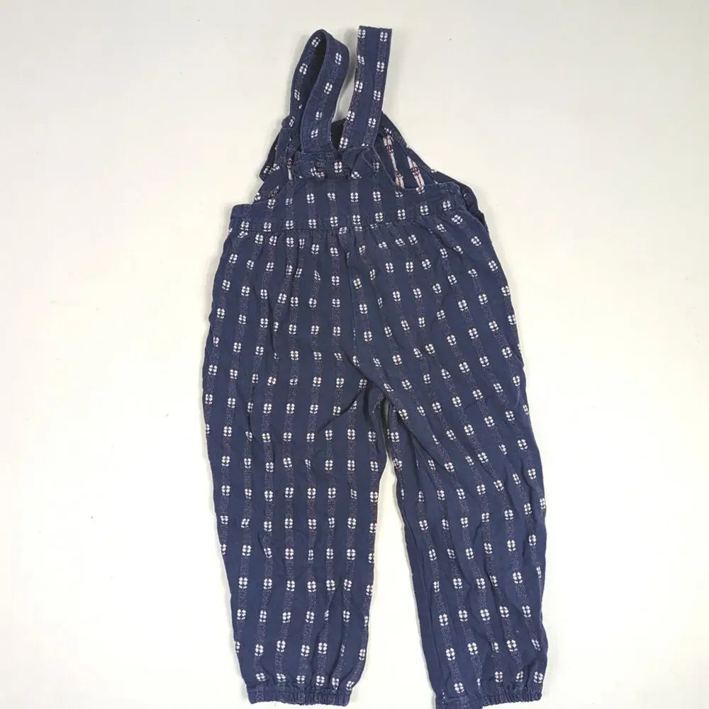 Vtg 90s Oshkosh Bgosh Overalls Girls Sz 4T Blue Floral Denim Bow